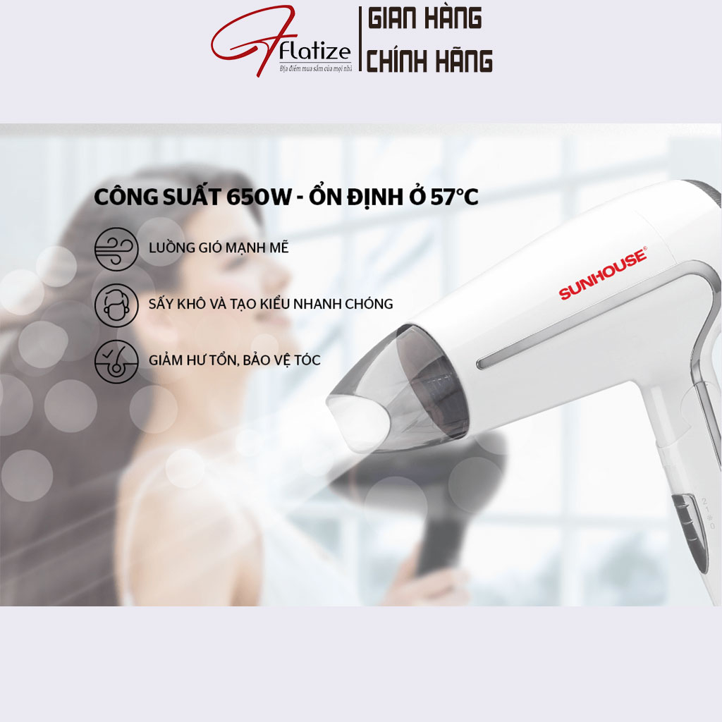 Máy sấy tóc cao cấp Sunhouse SHD2308, sấy tóc với vỏ ngoài bằng nhựa ABS kháng khuẩn, chống bám bụi - FLATIZE