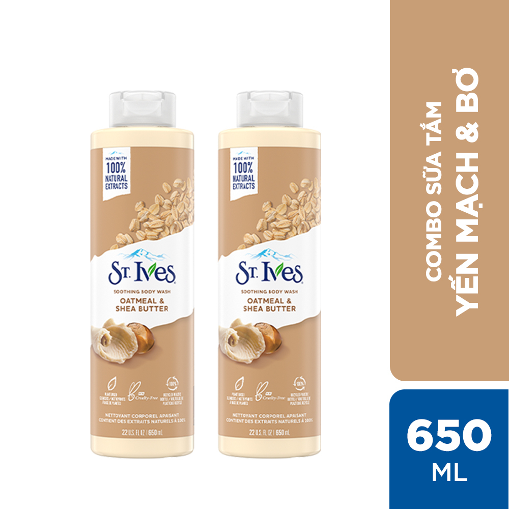 Combo 2 chai Sữa tắm dưỡng da St.Ives Yến mạch và bơ 650ml