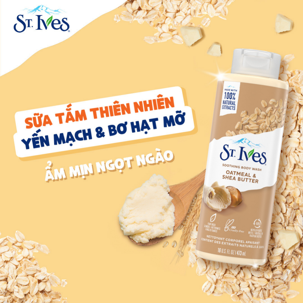 Combo 2 chai Sữa tắm dưỡng da St.Ives Yến mạch và bơ 650ml