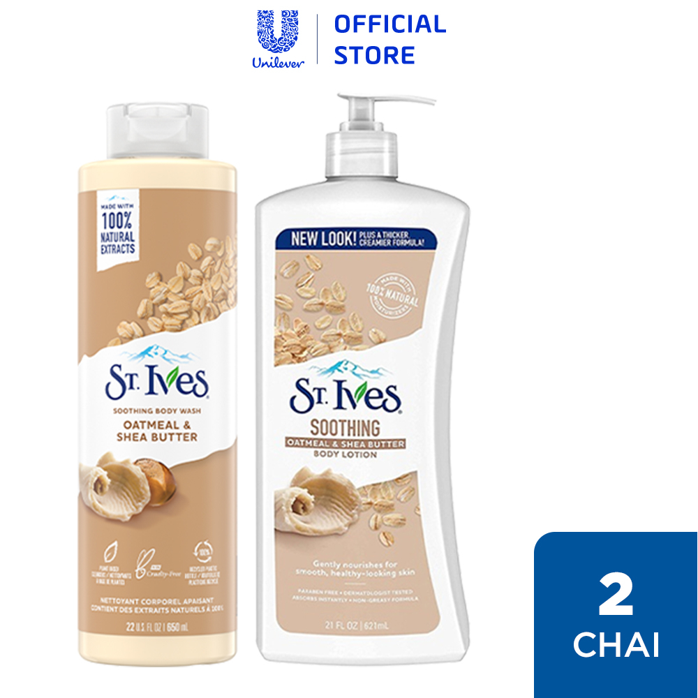 Combo Sữa tắm St.ives Yến mạch và bơ 650ml và Sữa dưỡng thể St.Ives Yến mạch và bơ 621ml