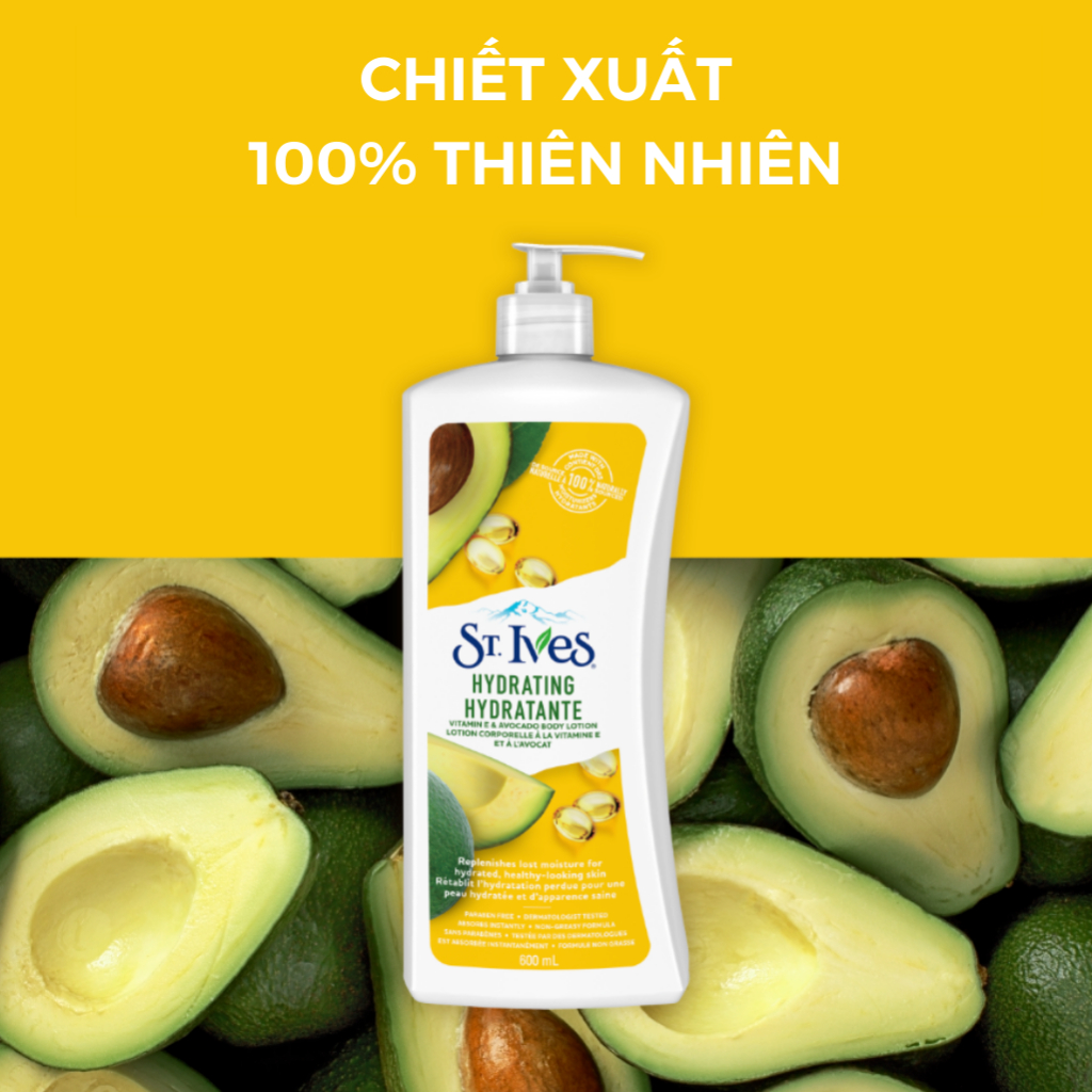 Combo Sữa tắm St.ives Cam chanh 650ml và Sữa dưỡng thể St.Ives E và bơ 621ml