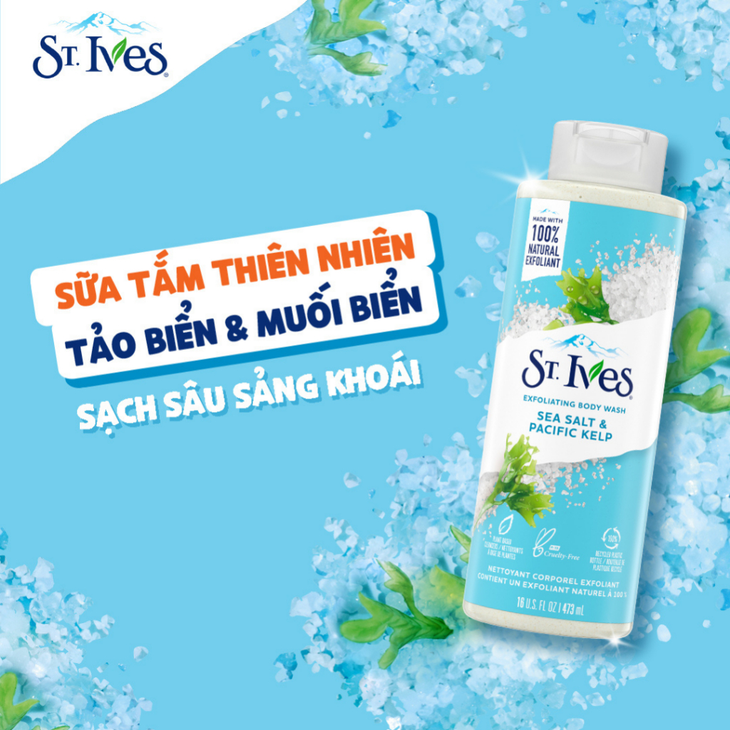 Combo Sữa tắm St.ives Muối biển 650ml và Sữa dưỡng thể St.Ives collagen trẻ hoá da 621ml