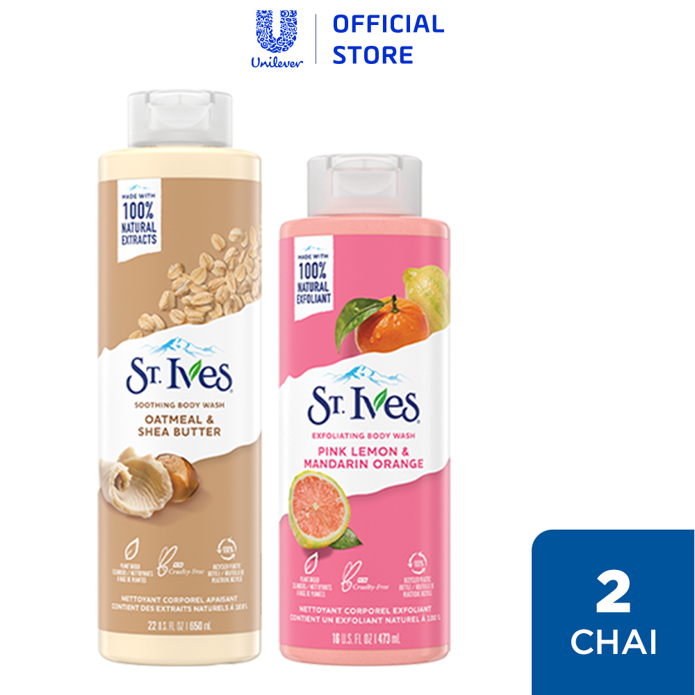 Combo Sữa tắm St.ives Yến mạch và bơ 650ml và Sữa tắm St.ives Cam chanh 473ml