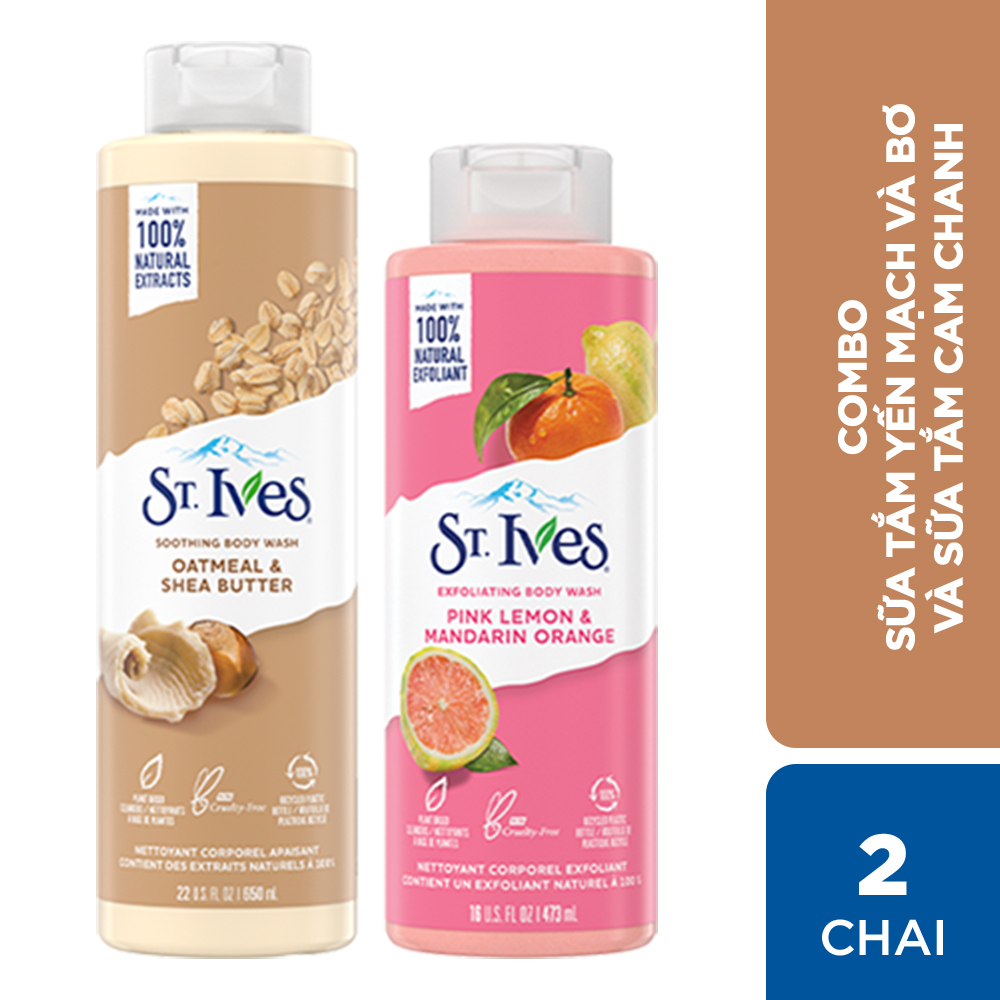 Combo Sữa tắm St.ives Yến mạch và bơ 650ml và Sữa tắm St.ives Cam chanh 473ml