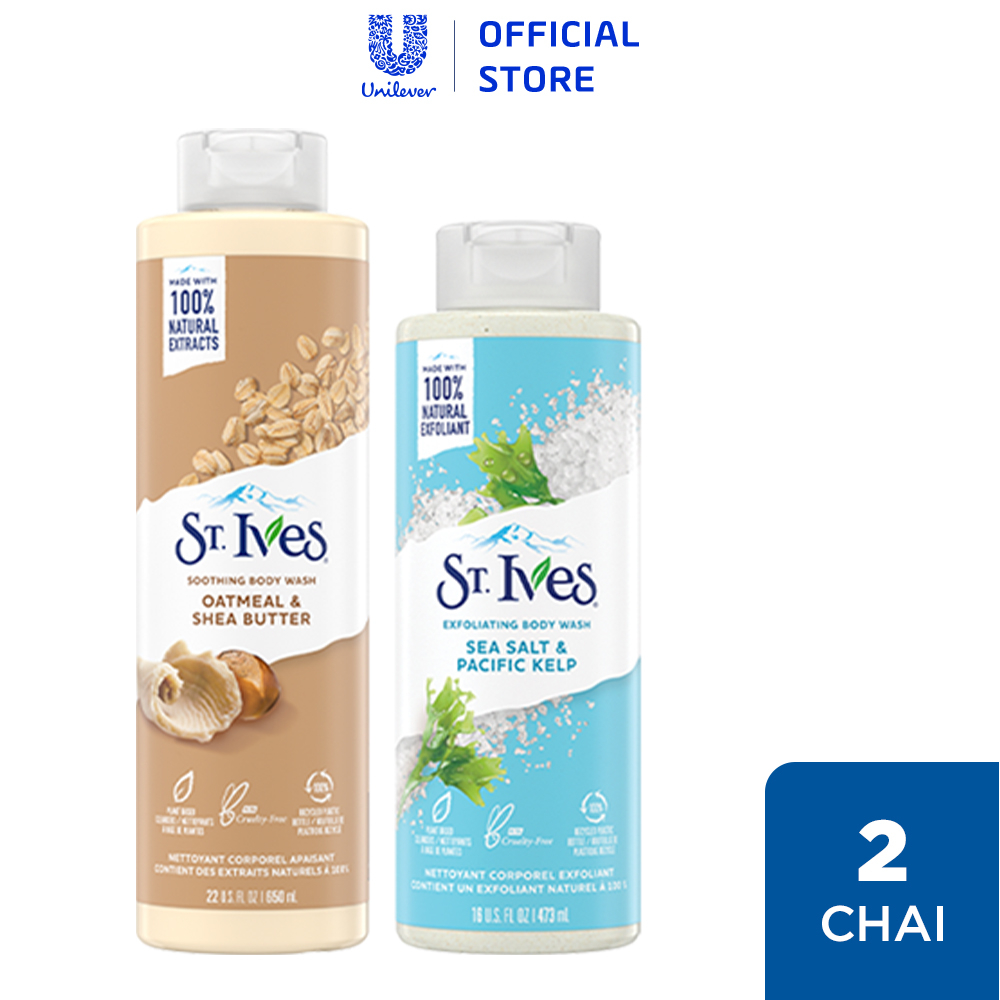 Combo Sữa tắm St.ives Yến mạch và bơ 650ml và Sữa tắm St.ives Muối biển 473ml