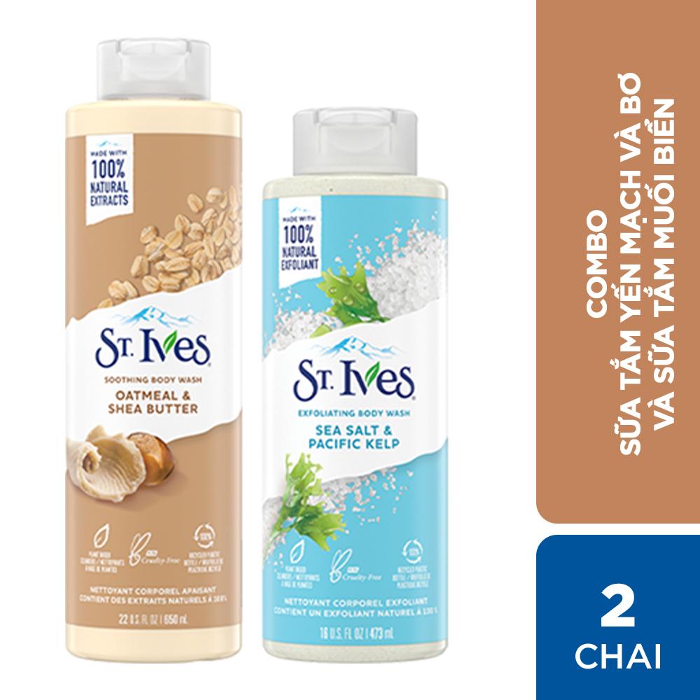 Combo Sữa tắm St.ives Yến mạch và bơ 650ml và Sữa tắm St.ives Muối biển 473ml