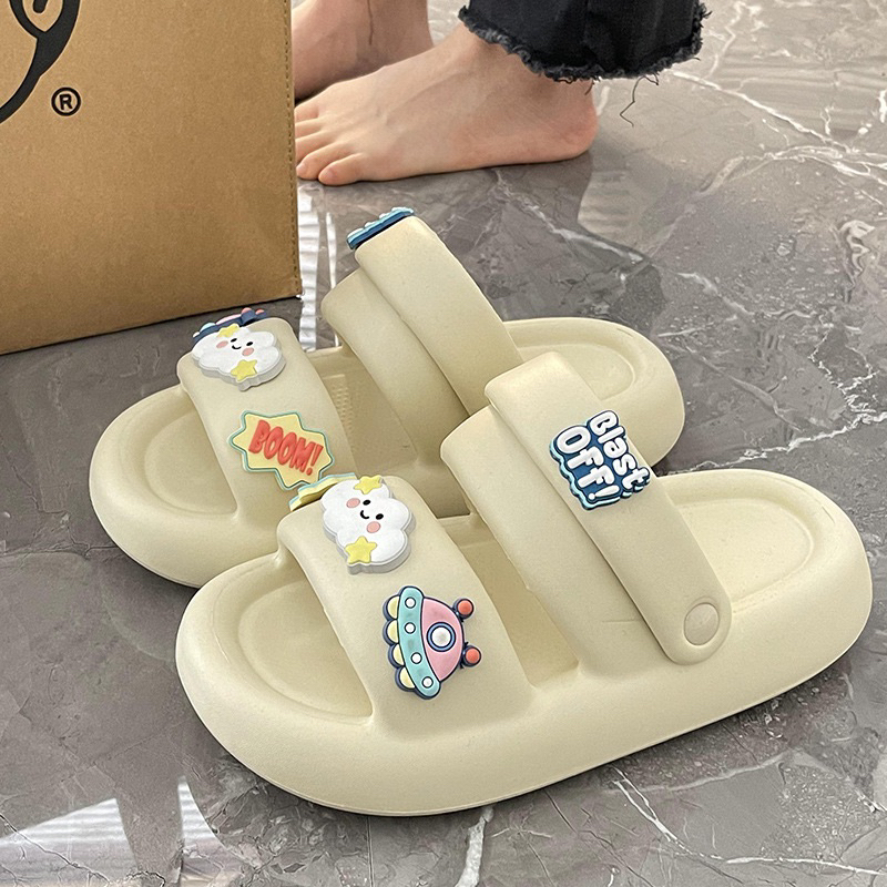Dép nữ dép sandal bánh mỳ FORM TO ulzzang gắn sticker dễ thương ngoài trời