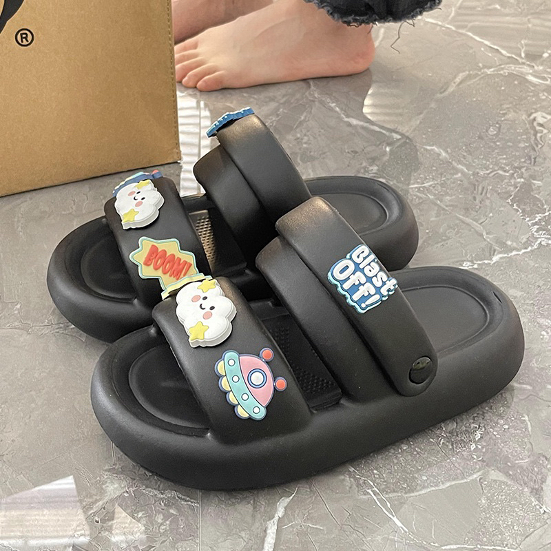 Dép nữ dép sandal bánh mỳ FORM TO ulzzang gắn sticker dễ thương ngoài trời