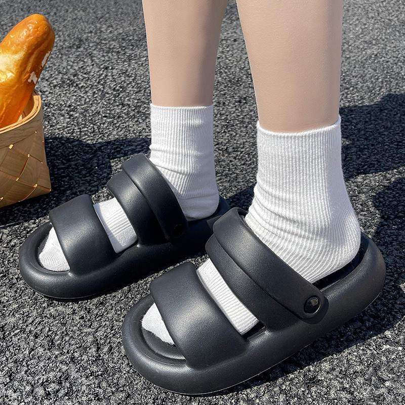 Dép nữ dép sandal bánh mỳ FORM TO ulzzang gắn sticker dễ thương ngoài trời