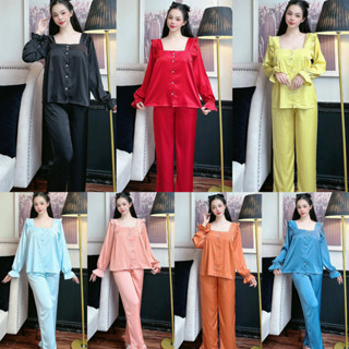 Đồ bộ pijama nữ tay dài cổ vuông siêu hot, chất liệu lụa cao cấp mềm mướt mịn chuẩn hàng shop,chuẩn shop pijama218