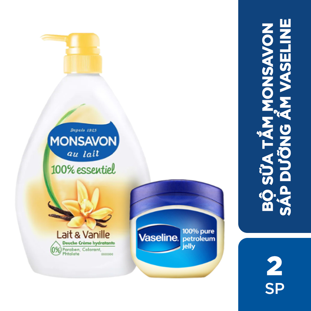 Bộ sữa tắm Monsavon 1000ml + sáp dưỡng ẩm Vaseline 50ml