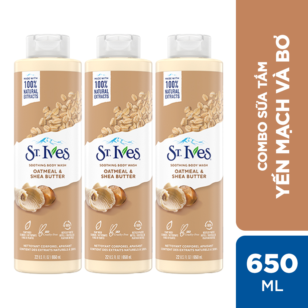 Combo 3 chai sữa tắm St.Ives Yến mạch và bơ 650ml