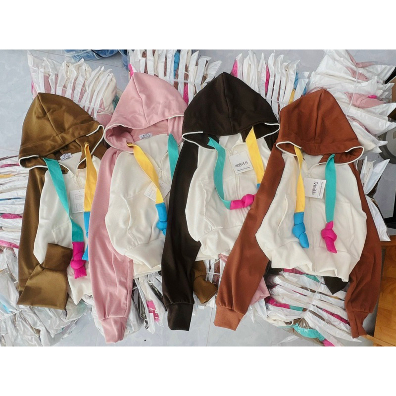 Áo Khoác Thun Gân Len Tăm Phối Màu Dây To Cầu Vòng Quảng Châu Mịn Mát Tôn Dáng