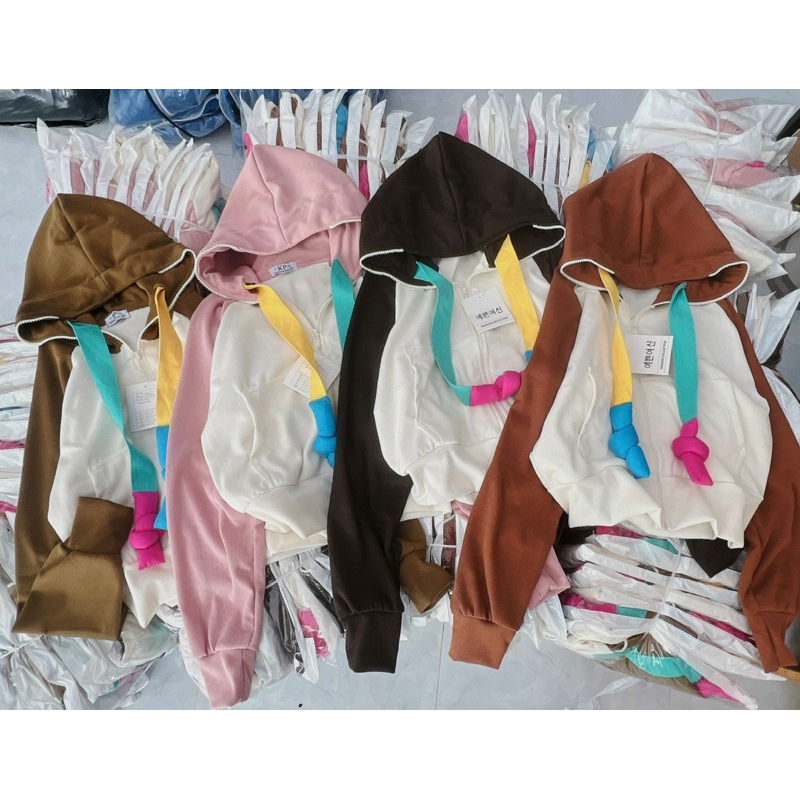 Áo Khoác Thun Gân Len Tăm Phối Màu Dây To Cầu Vòng Quảng Châu Mịn Mát Tôn Dáng