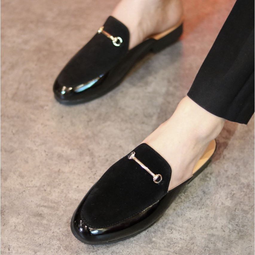 Giày sục nam da bóng phối da lộn khuy sắt phong cách hàn quốc sục da nam full size 38-43