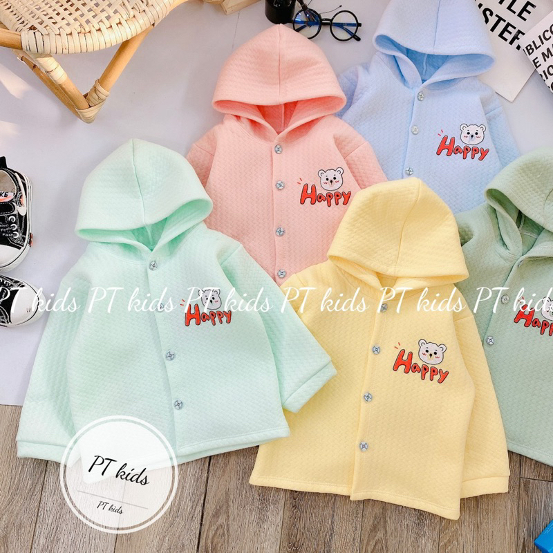 Áo khoác cho bé có mũ vải nỉ xốp mềm mại Áo choàng sơ sinh thu đông