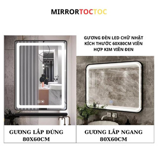 Gương nhà tắm treo tường , Gương đèn led viền hợp kim cao cấp chống nước kích thước 60x80cm kèm phụ kiện mirrortoctoc