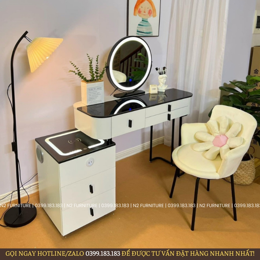 Bàn trang điểm thông minh - Bàn phấn trang điểm nhập khẩu, kèm Loa bluetooth và sạc không dây, đèn led cảm ứng BP-12