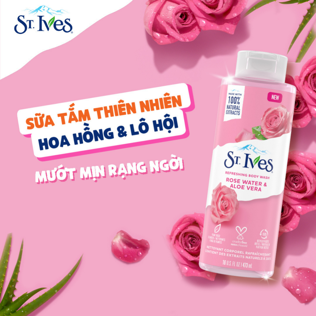 Combo Sữa tắm St.ives Hoa Hồng và Lô Hội 650ml&Sữa dưỡng thể St.Ives Yến mạch và bơ 621ml