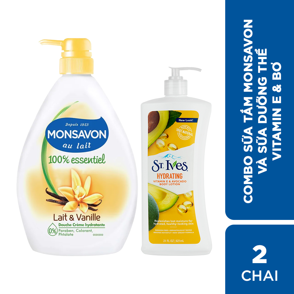 Combo Sữa tắm Monsavon 1000ml & Sữa dưỡng thể E và bơ 621ml