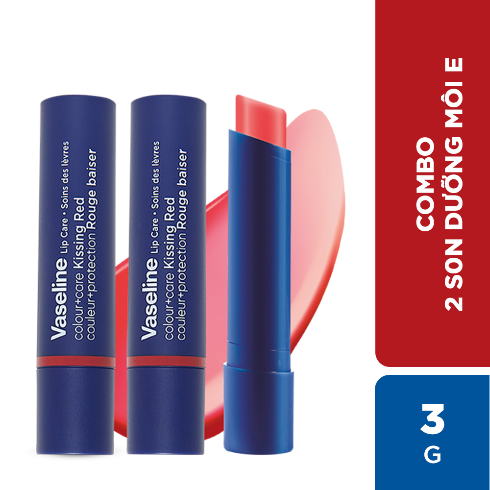 Combo 2 Son dưỡng môi Vaseline Colour+Care Kissing Red 3g (Đỏ)