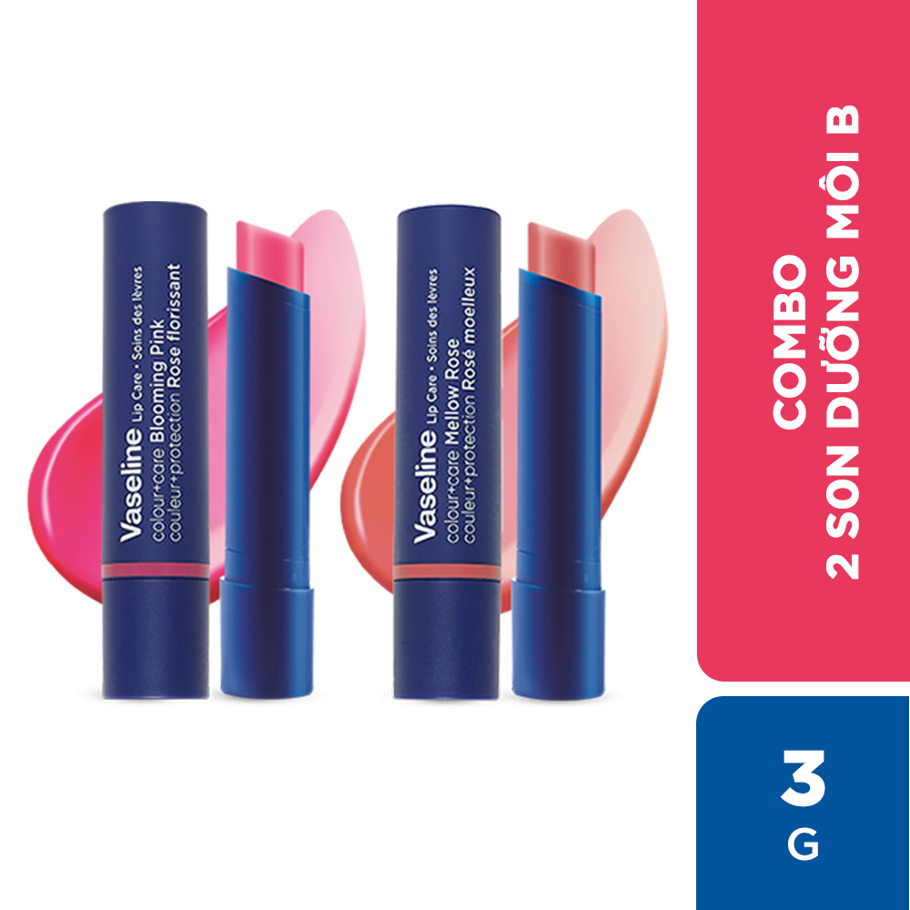 Combo 2 Son dưỡng môi Vaseline Colour+Care Blooming Pink & Mellow Rose 3g