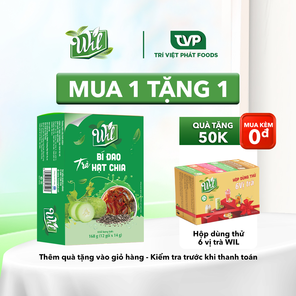 Trà bí đao hạt chia Wil trà hòa tan giải nhiệt thanh lọc cơ thể hộp 168g (12 gói x 14g)