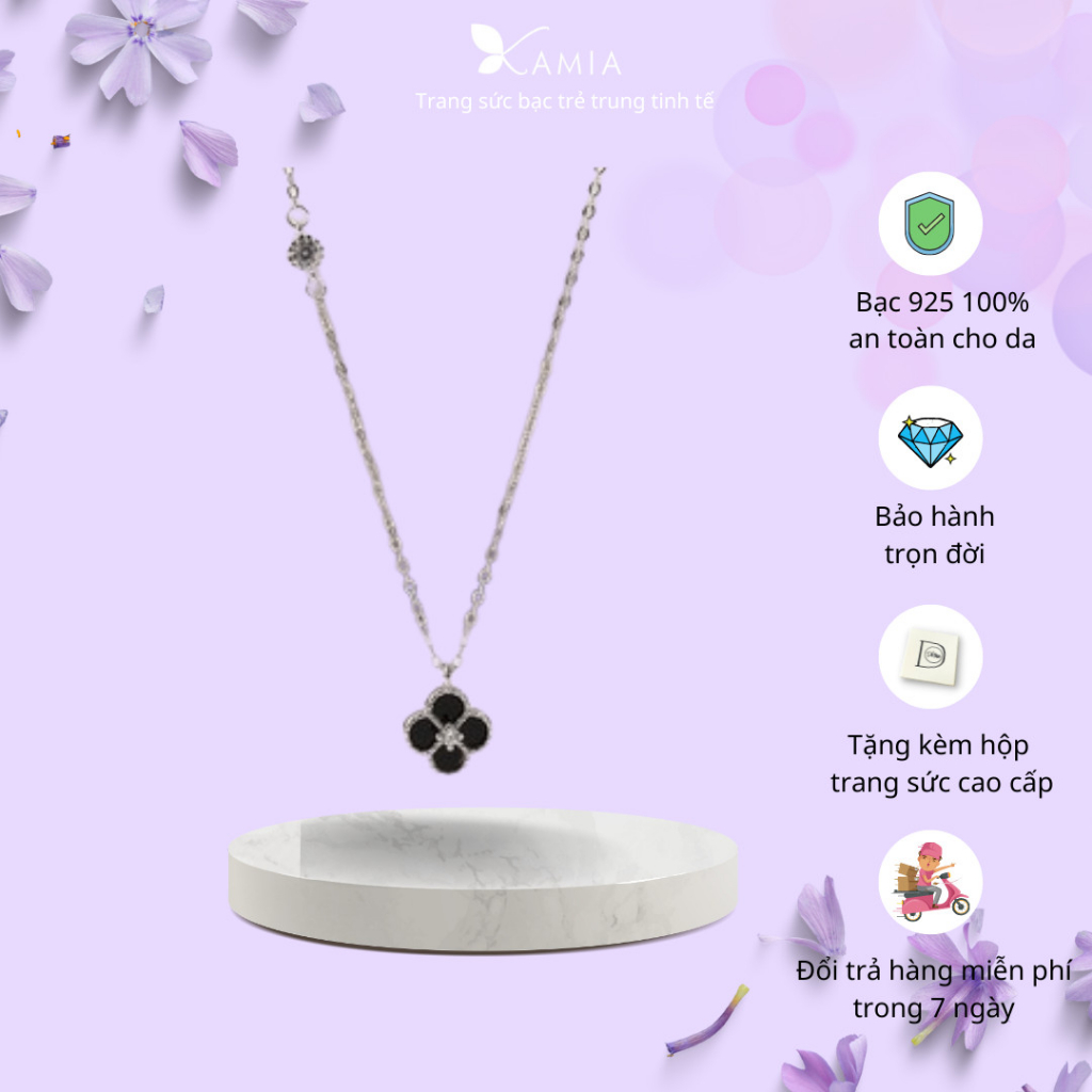 Dây chuyền bạc nữ mặt cỏ 4 lá đá xinh xắn dễ thương Dế Bạc - D446