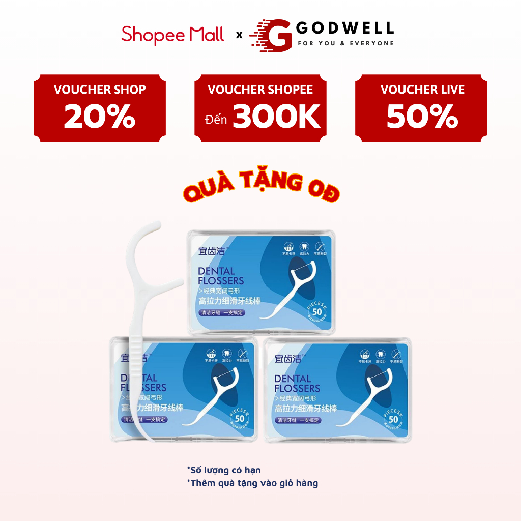 Tăm chỉ nha khoa hộp 50 Cây GODWELL tăm chỉ vệ sinh răng miệng