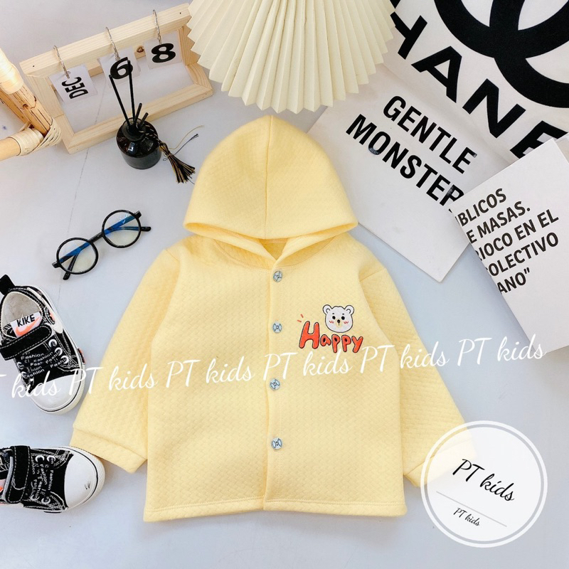 Áo khoác cho bé có mũ vải nỉ xốp mềm mại Áo choàng sơ sinh thu đông