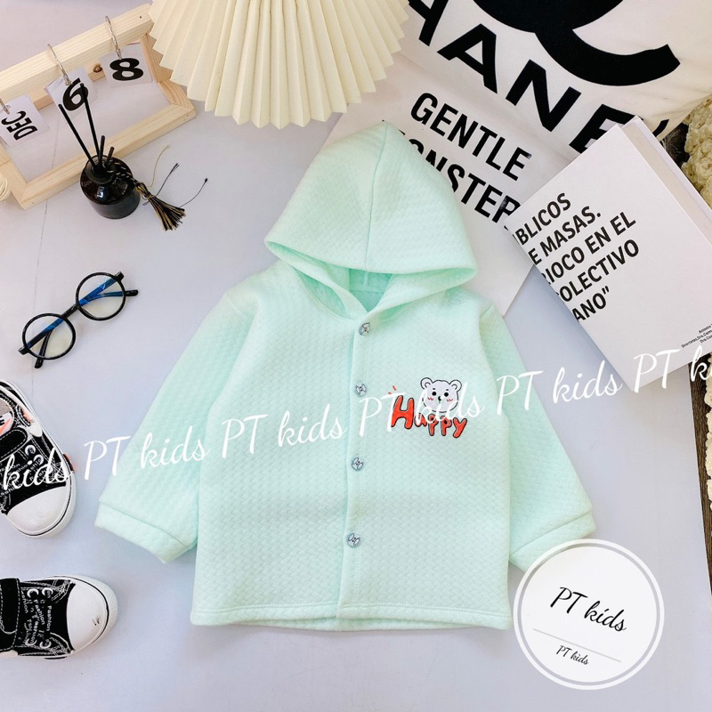 Áo khoác cho bé có mũ vải nỉ xốp mềm mại Áo choàng sơ sinh thu đông