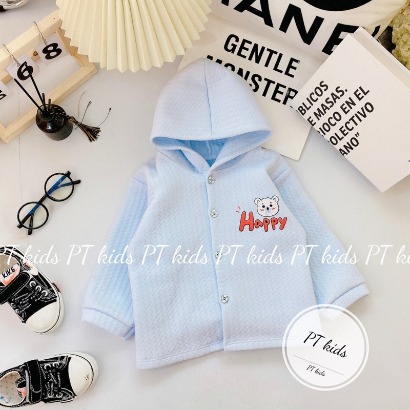 Áo khoác cho bé có mũ vải nỉ xốp mềm mại Áo choàng sơ sinh thu đông