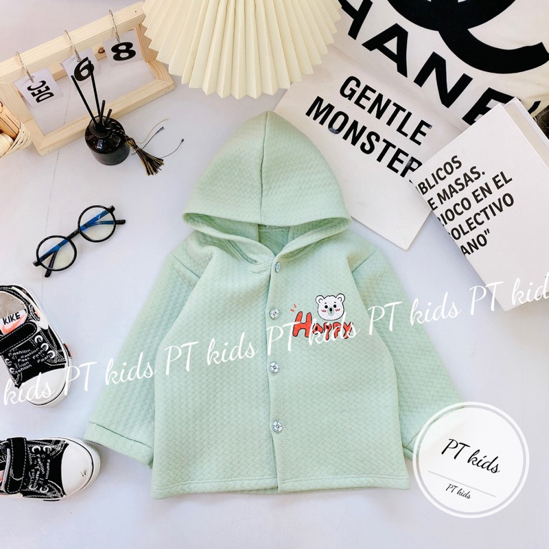 Áo khoác cho bé có mũ vải nỉ xốp mềm mại Áo choàng sơ sinh thu đông