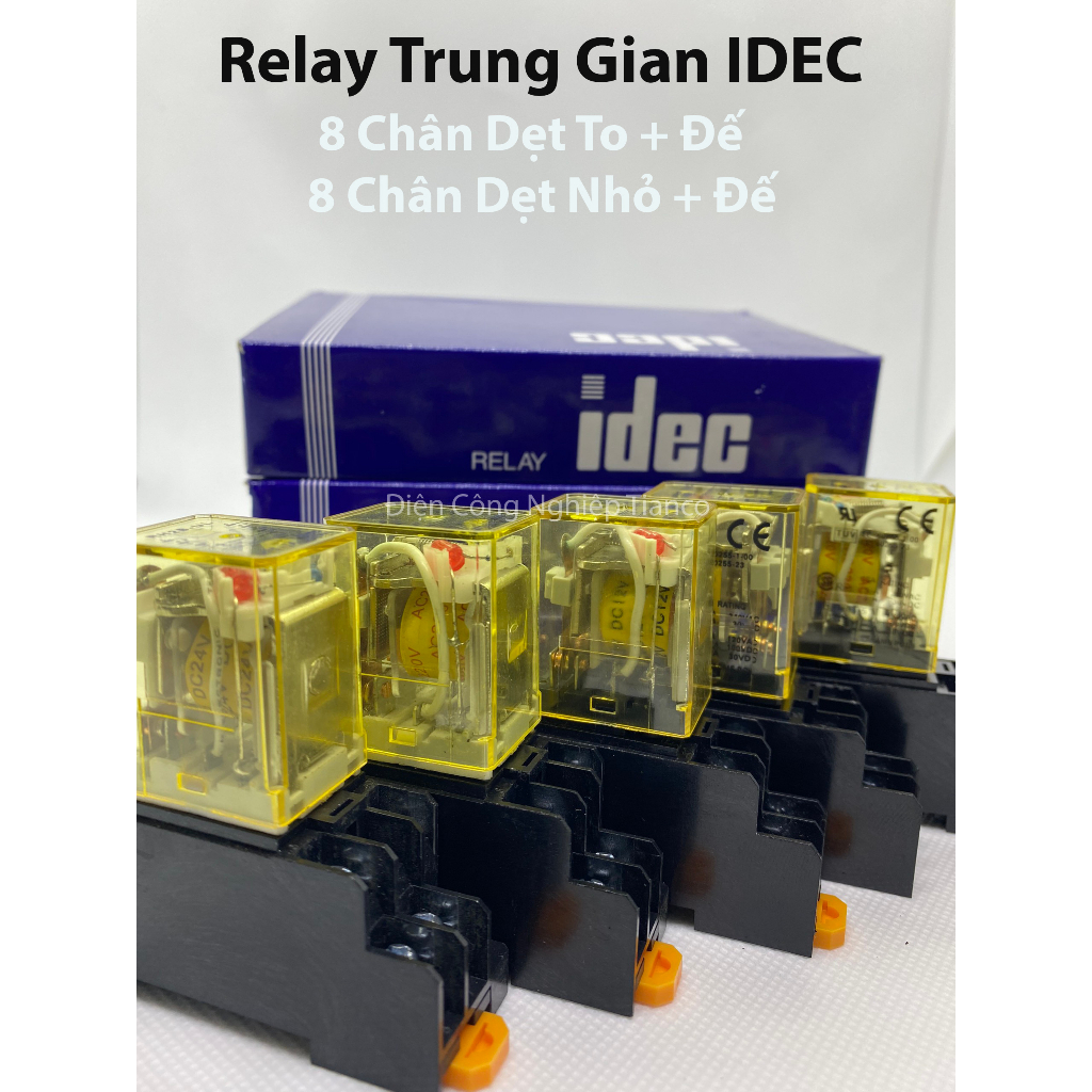Rơle trung gian IDEC 14 chân dẹt lớn RH4B-UL  Relay kiếng 8 chân dẹt lớn RH2B-UL 12VDC 24VAC 220VAC