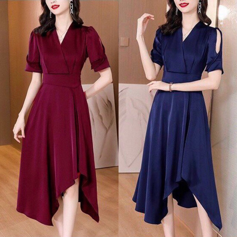 Đầm xoè vạt xéo cổ V tay cách điệu M.L.XL