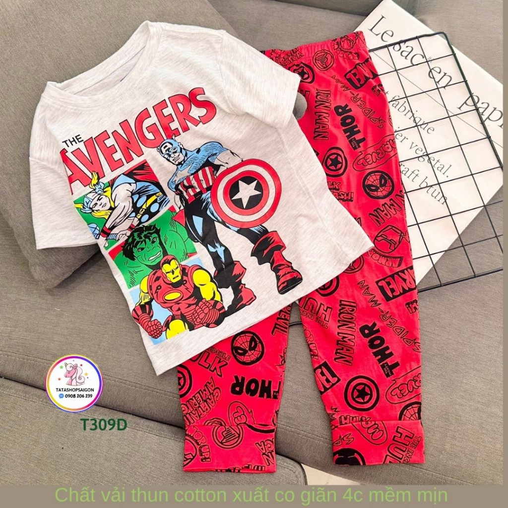 11 đến 41kg - Đồ bộ bé trai tay ngắn quần dài thun cotton xuất mát mùa hè T309