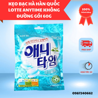 Kẹo bạc hà hàn quốc lotte anytime không đường gói 60g