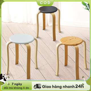 WOODLAND Ghế Đôn Gỗ Tròn Chân Thẳng Dáng Thang