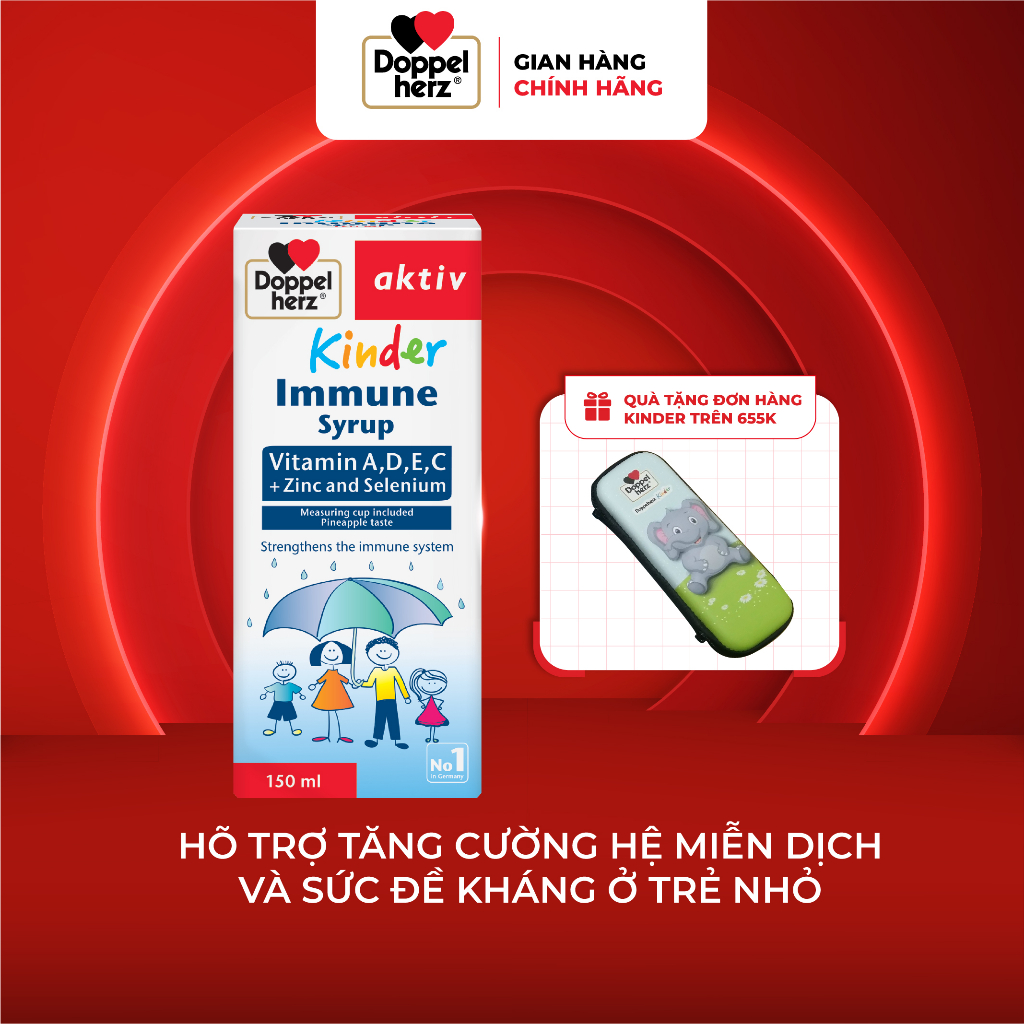 [TPCN Nhập Khẩu] Siro tăng sức đề kháng phòng ngừa ốm vặt cho bé Doppelherz Aktiv Kinder Immune Syrup (Chai 150ml)