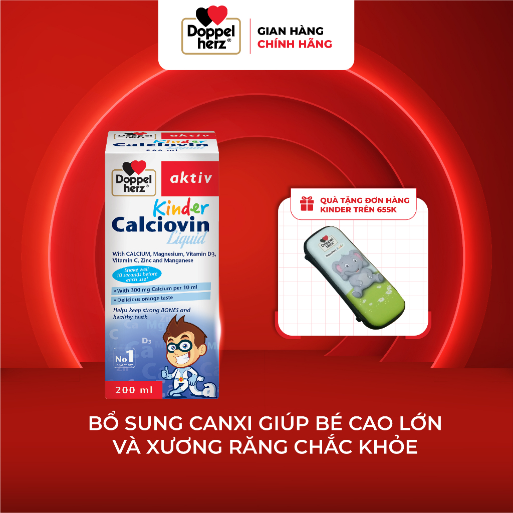 [TPCN Nhập Khẩu] Siro bổ sung Canxi hữu cơ dành cho bé Doppelherz Aktiv Kinder Calciovin Liquid (Chai 200ml)