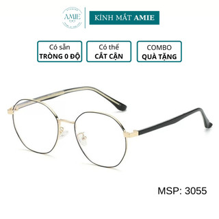 Gọng kính cận nam nữ AMIE Eyewear mắt kính đa giác gọng kim loại bọc nhựa giảm đau tai thiết kế đơn giản thời trang 3055