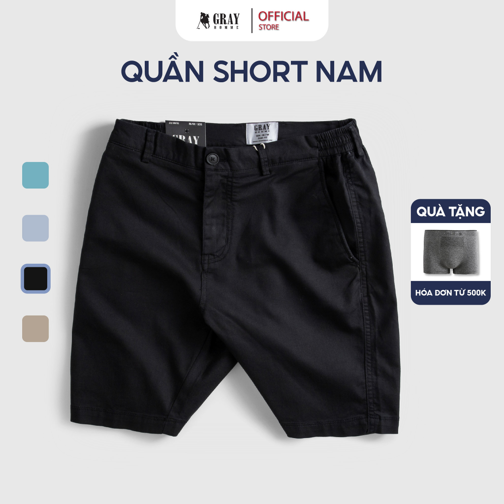 Quần Đùi Nam, Quần short kaki nam phối Cạp Chun GRAYHOMME short đũi, short kaki mềm nhẹ, thoáng khí