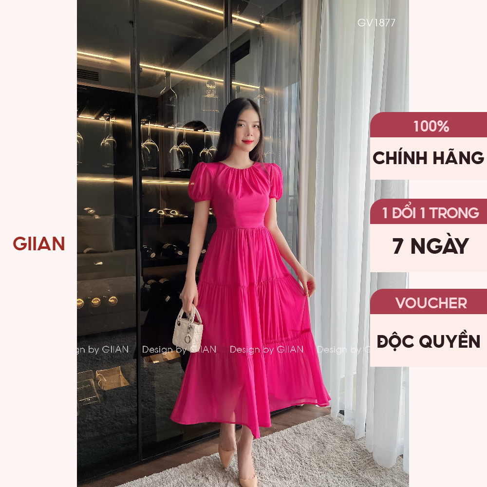 Váy hồng cánh sen dáng dài đi biển kín đáo, nhẹ nhàng thương hiệu Giian - GV1877HS