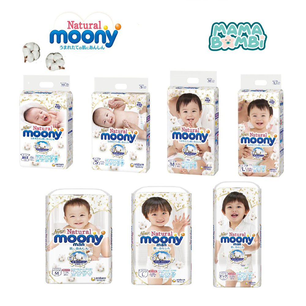 Tã/Bỉm Dán & Quần Moony Natural Cao Cấp Siêu Thấm Hút, Màng Vải Siêu Thoáng Khí, An Toàn Và Lành Tính Cho Da