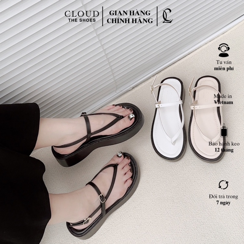 Giày sandal CL đế bánh mì xỏ kẹp gót 4cm