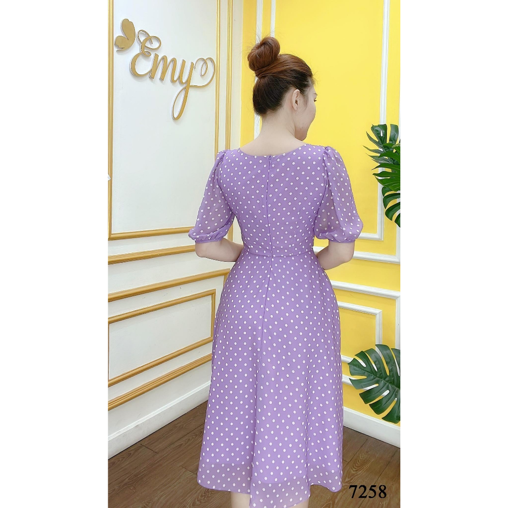 Đầm EMY EM7258 Xoè Chấm Bi Tím