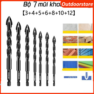 Bộ 7 mũi khoan đa năng chân lục giác 4 cạnh thép đen Nhật Kapusi JAPAN, khoan sắt, khoan kính thủy tinh, gạch men đá gốm