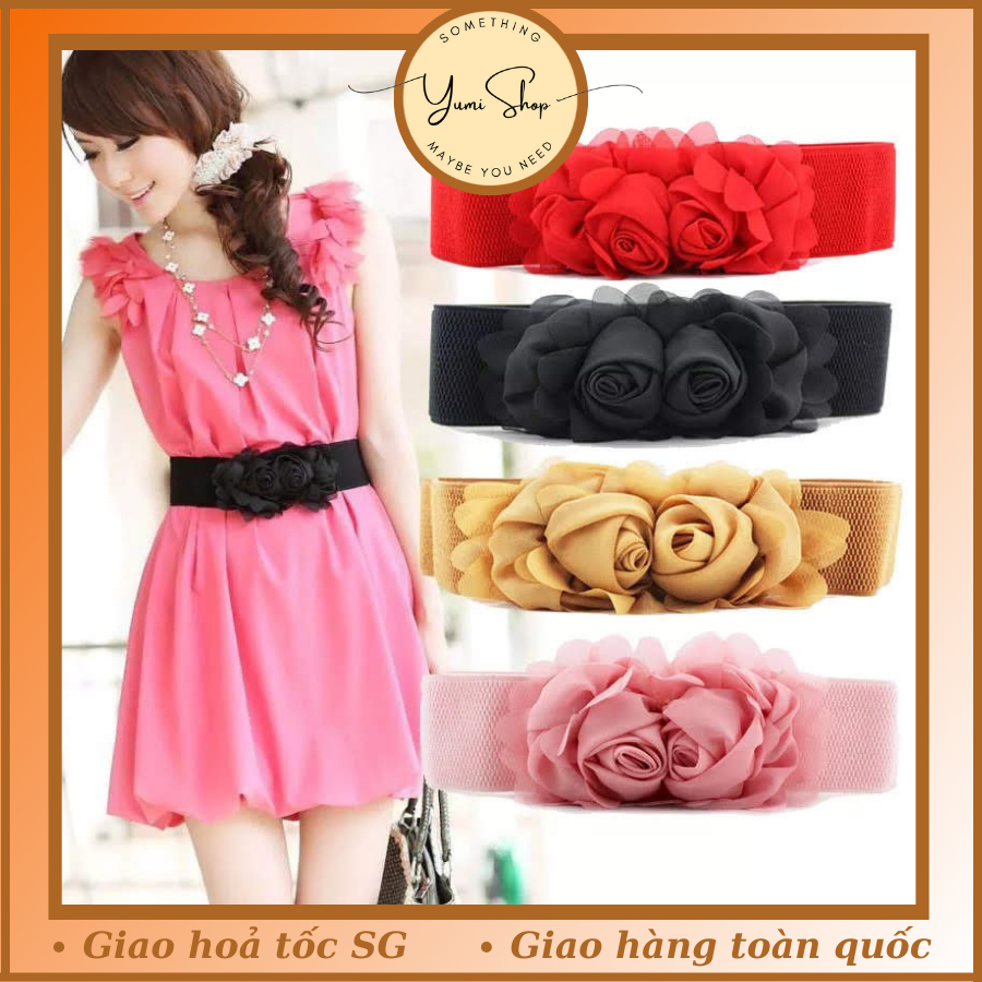 Thắt Lưng Bảng To Đai Váy Dùng Mặc Đầm Hình Hoa Hồng Dây Lưng Thun Mặc Váy