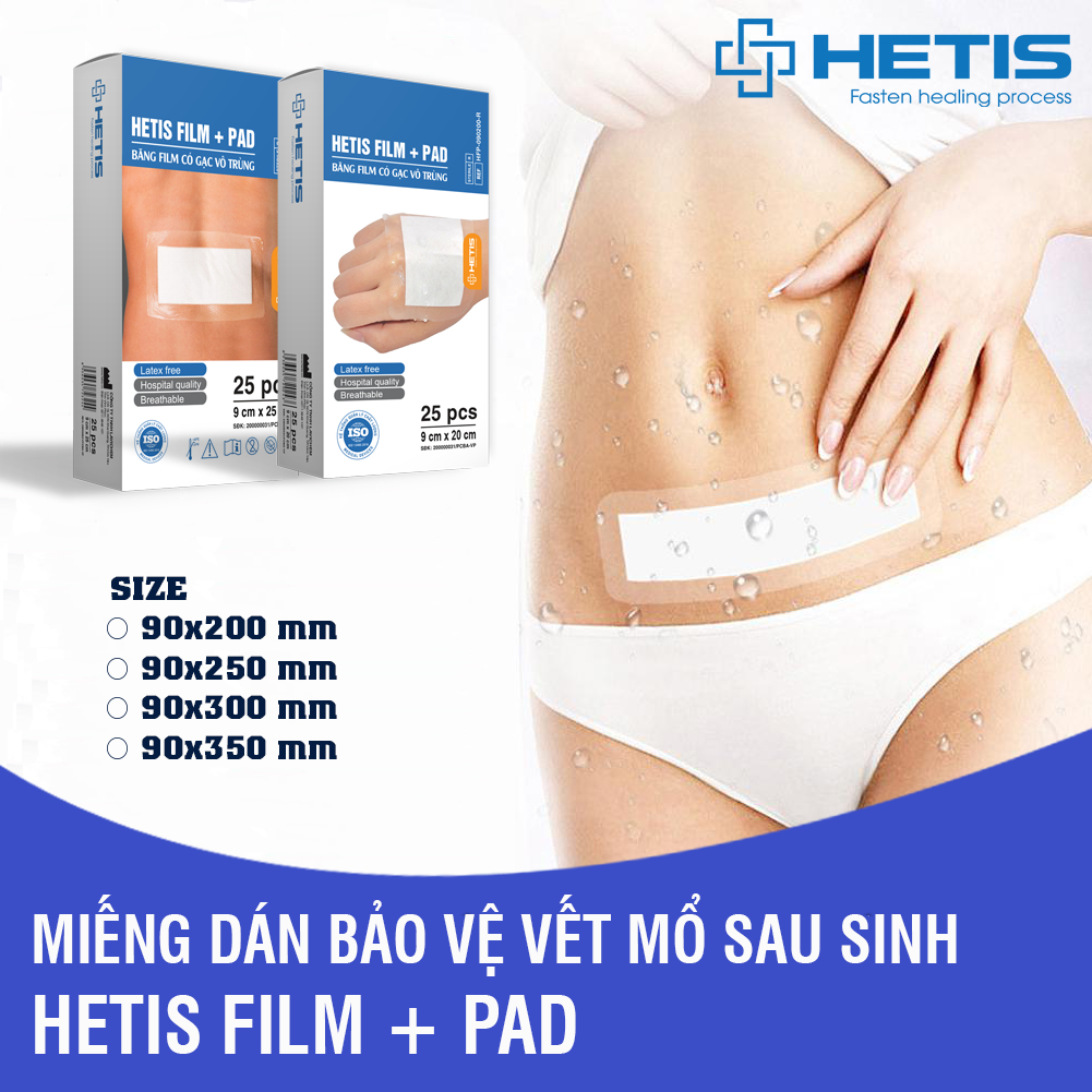 Miếng Dán Bảo Vệ Vết Thương Chống Thấm Nước Có Gạc Vô Trùng HETIS Film Pad Đủ Kích Thước, Gạc Vết Thương Chống Nước