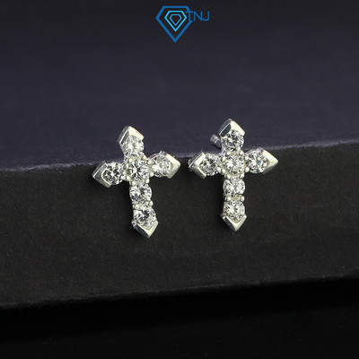 Bông tai bạc thánh giá đính đá Cubic Zirconia 2.5ly cho nam phong cách cá tính BTA0089 - Trang Sức TNJ